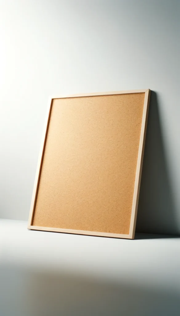 Eine saubere, leere Korkplatte auf einer ebenen Fläche, bereit zum Bemalen.