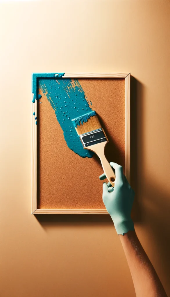 Eine Korkplatte wird mit einem Pinsel in einer leuchtenden Farbe bemalt.