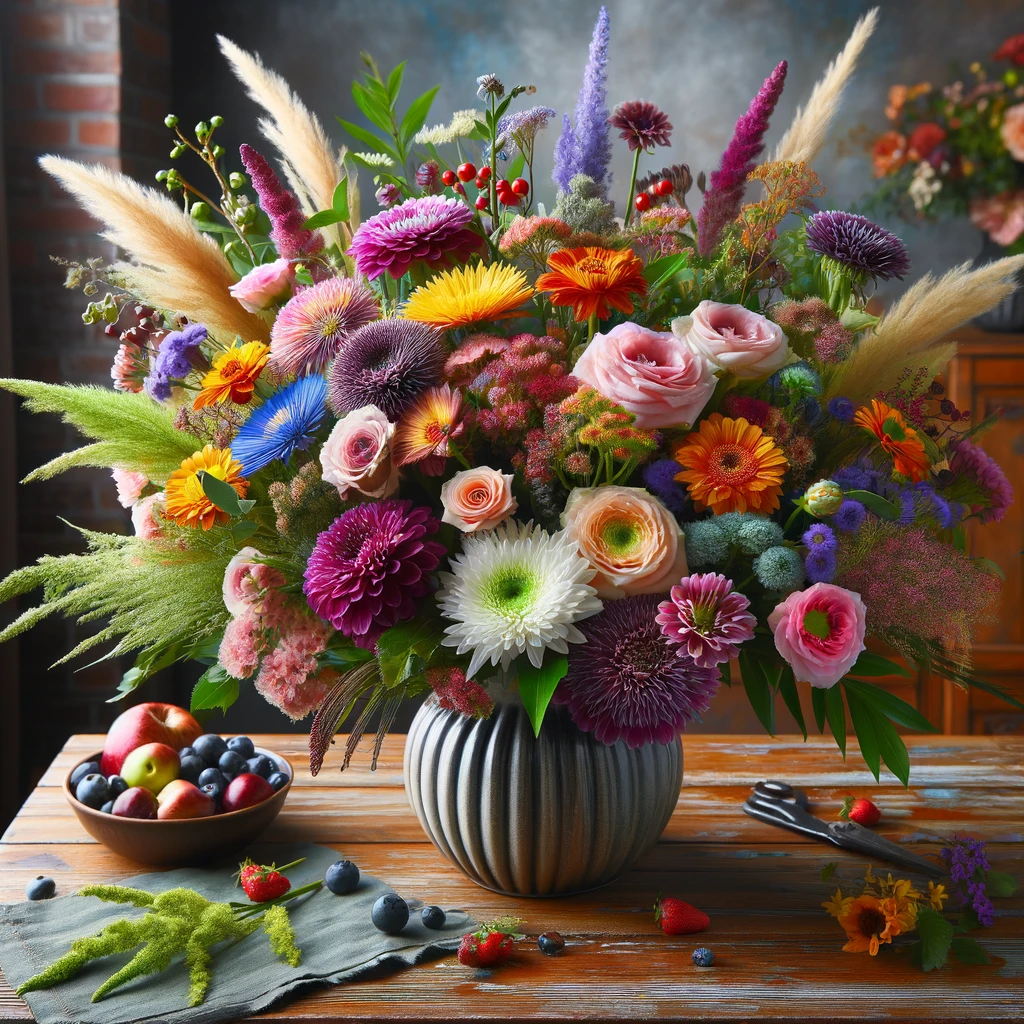 Ein bunter Blumenstrauß in einer Vase