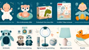 Geschenke zur geburt: die fünf Geschenkideen zur Geburt zeigt: Fehn Kirschkernkissen Baby Käfer, Fisher-Price Schlummer Otter Kuscheltier, EULENTALER® Baby Abdruckset, SIGIKID Greifling Schmetterling, und Kidsmood Nachtlampe mit Wunschnamen